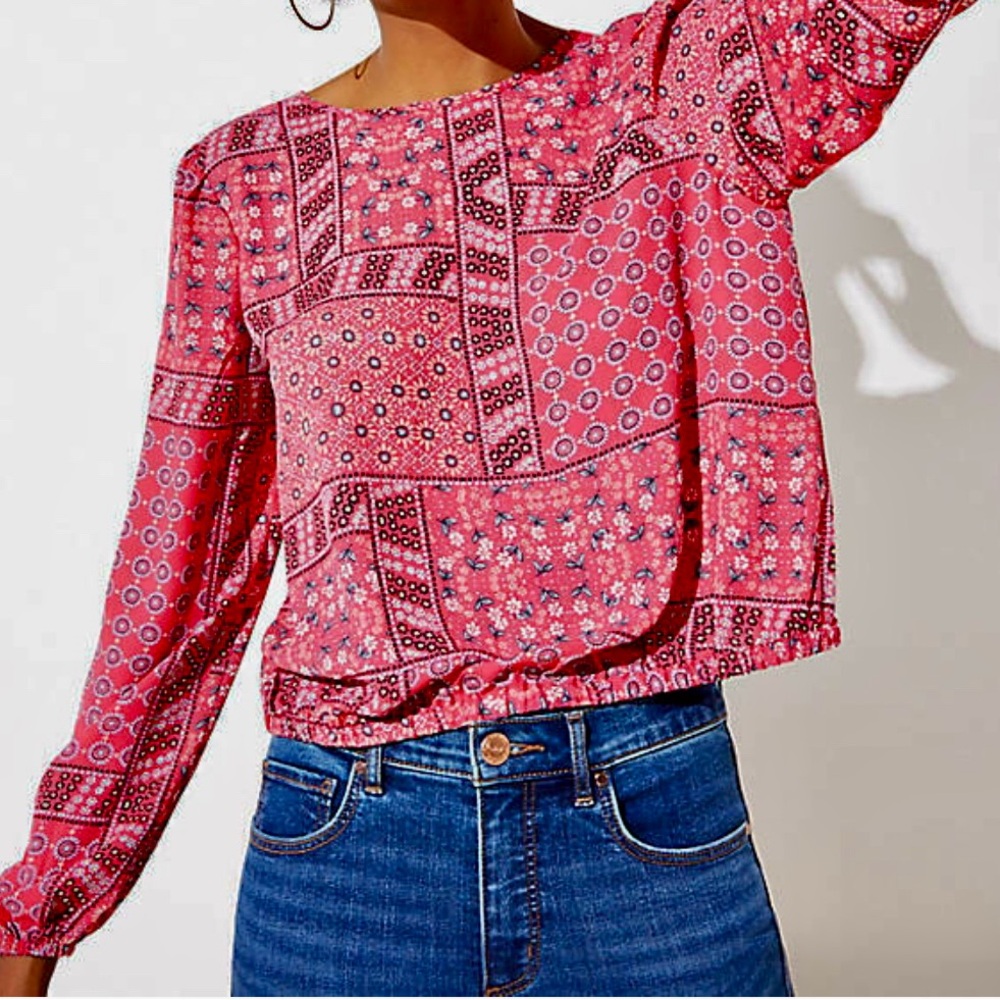 LOFT Red and White Boxy Crop Top